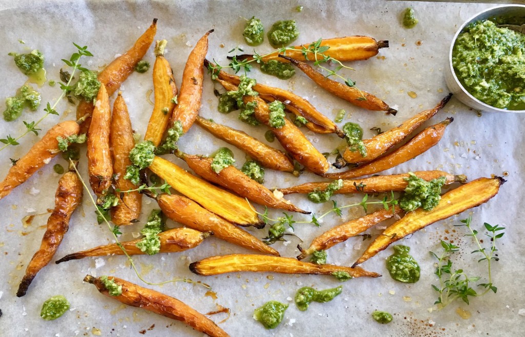 Maple Roasted Baby Carrots with Carrot Top Pesto Swanbourne Market